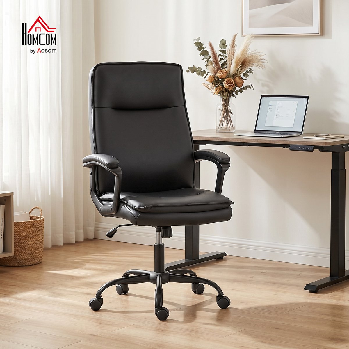 Chaise de bureau PU Noir noir, HOMCOM