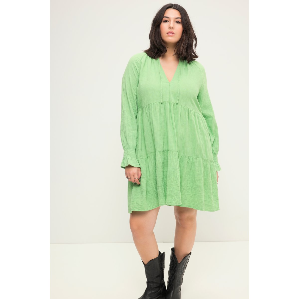 Robe mini en mousseline coupe trapèze menthe légère, STUDIO UNTOLD