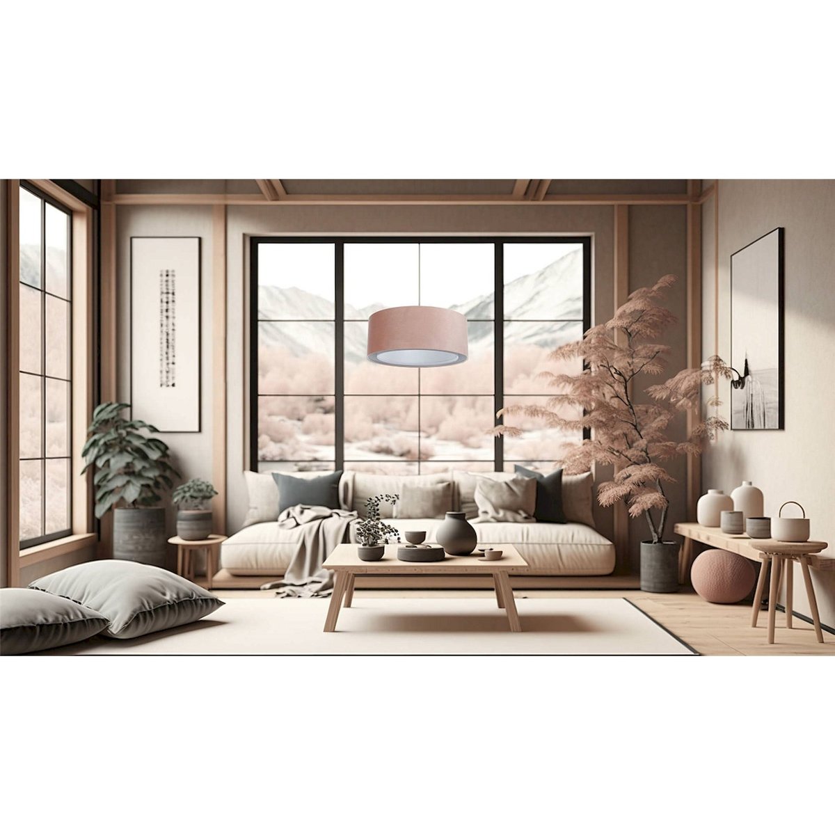 Suspension en velours forme ronde Jasmin bebe rose poudré et gris clair, BPS KONCEPT