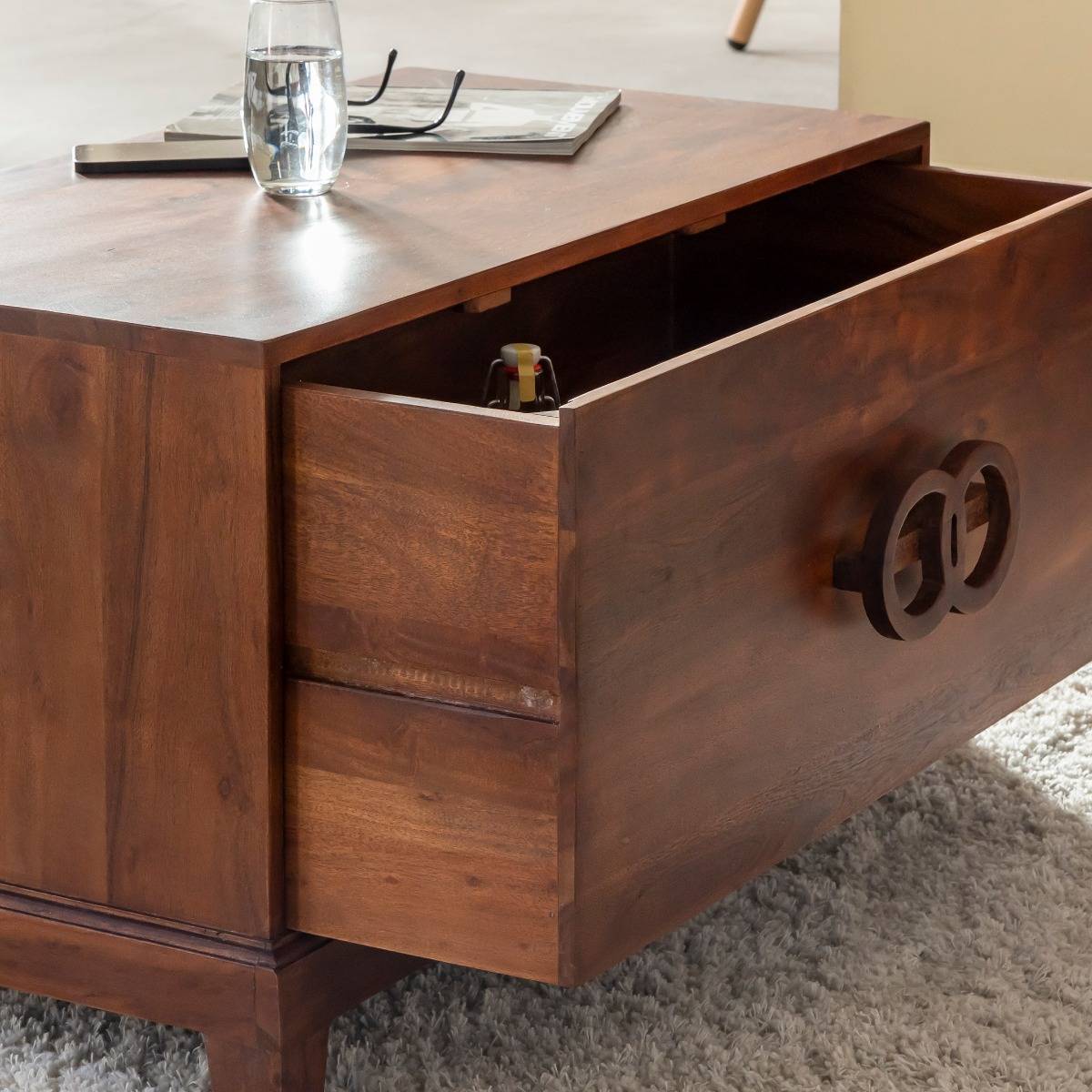 Table basse en bois d'acacia QUILLA bois foncé, MADE IN MEUBLES 