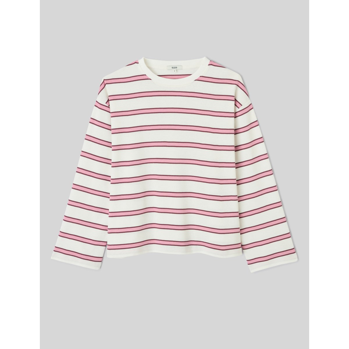 T-shirt rayé manches évasées rose, BZB
