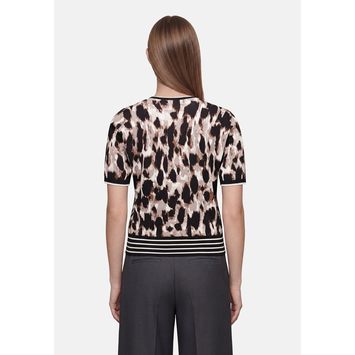 Pull-over en maille manches courtes beige/noir, BETTY BARCLAY