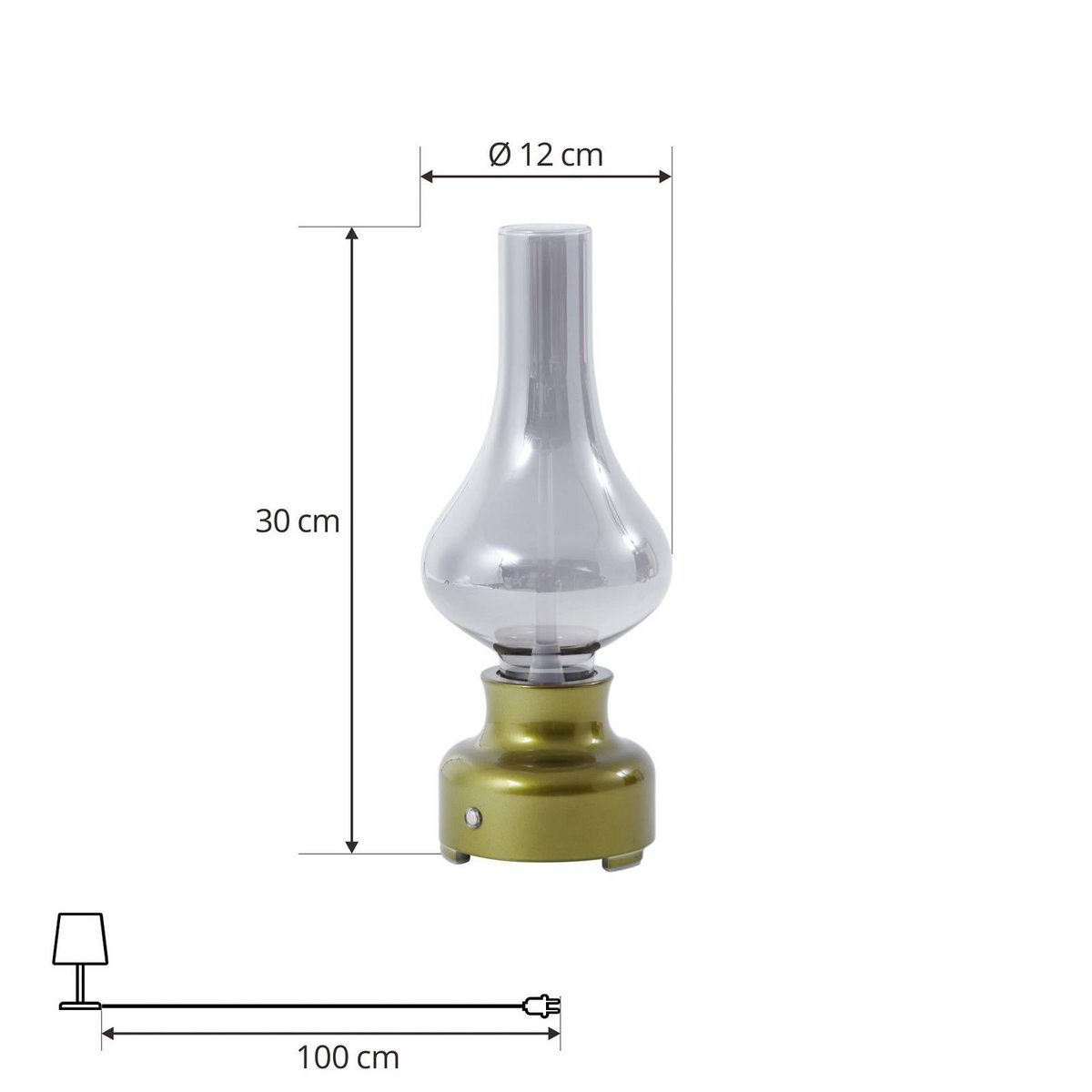Lampe à poser en verre industrielLED gris fumé, vert métallique, LINDBY