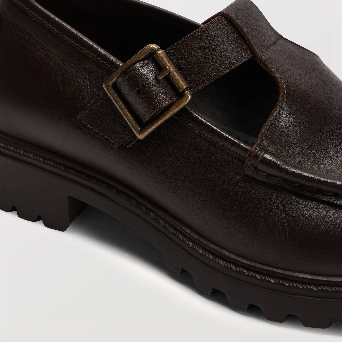 Mocassins à talon en cuir cognac, MONOPRIX