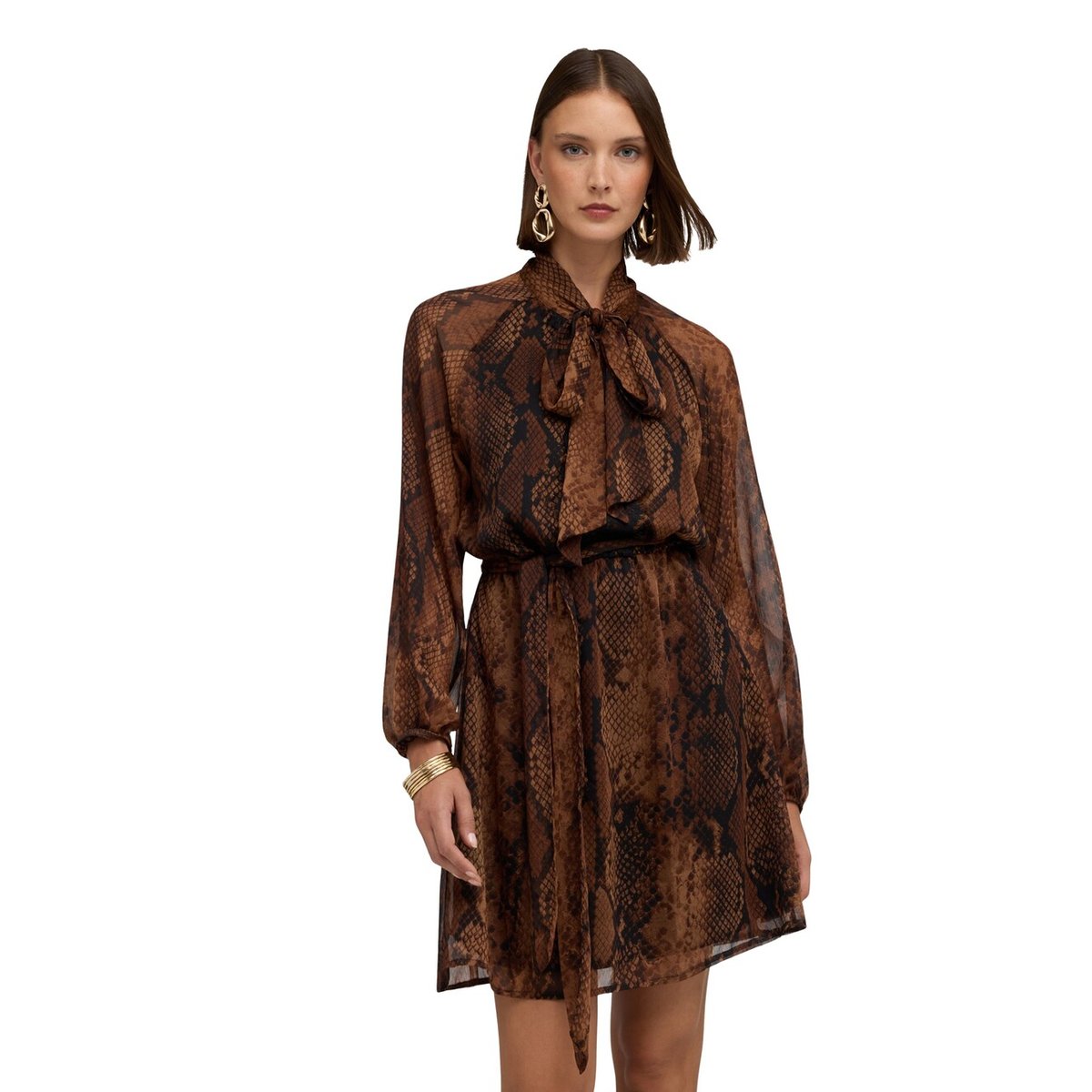 Robe courte drapée à imprimé python marron, MOTIVI