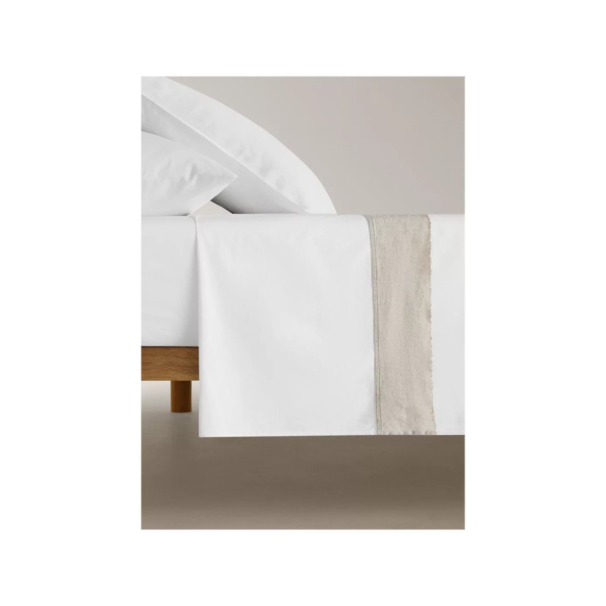 Drap plat coton lavé bord lin lit 150/160 cm sable, MANGO HOME