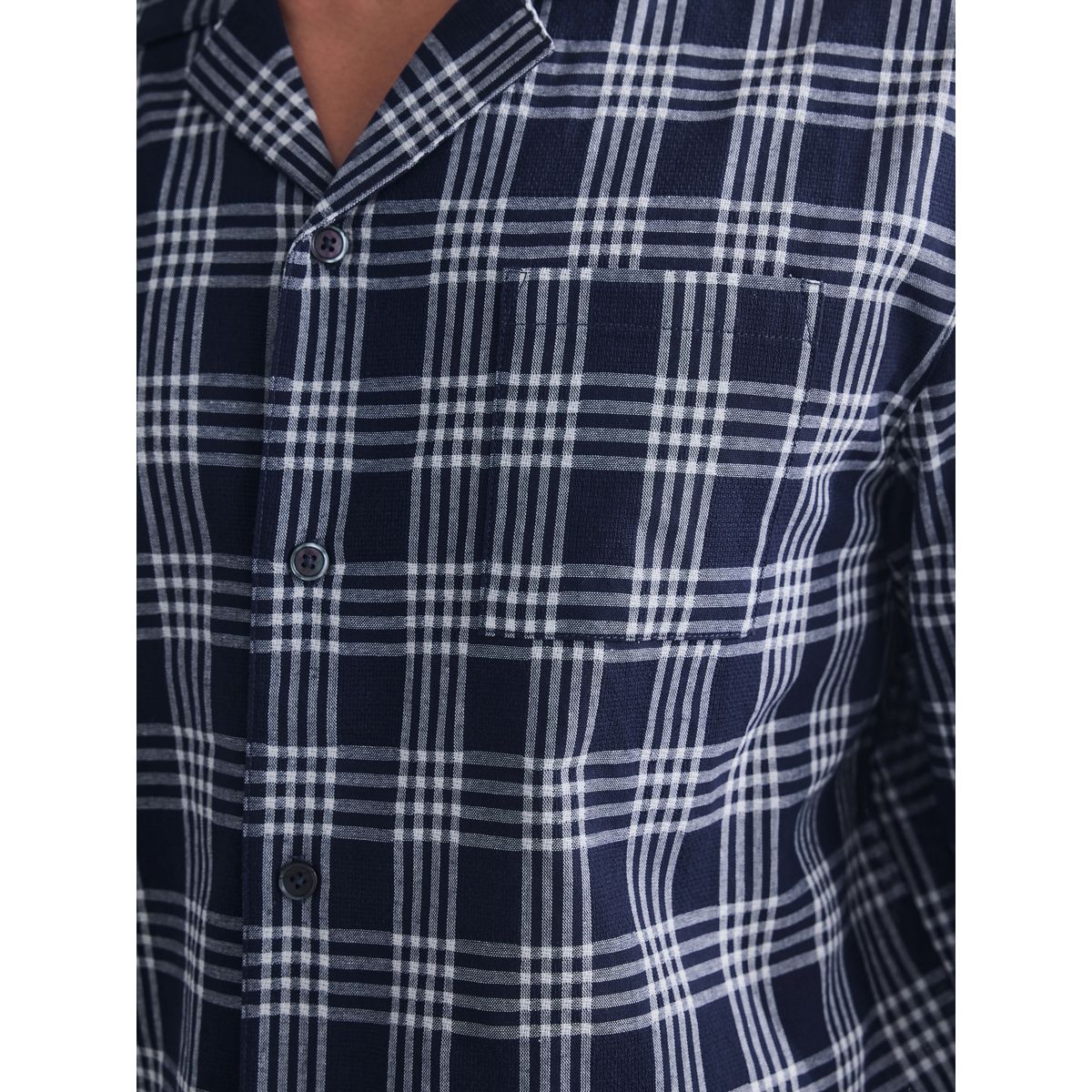 Pyjama boutonné à carreaux et manches longues bleu marine, NEXT