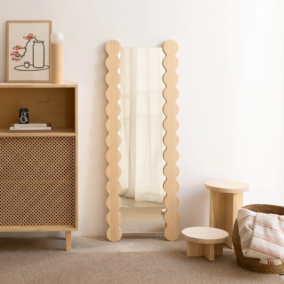 Miroir en pin massif non verni SALADA bois clair, NAAN FURNITURE