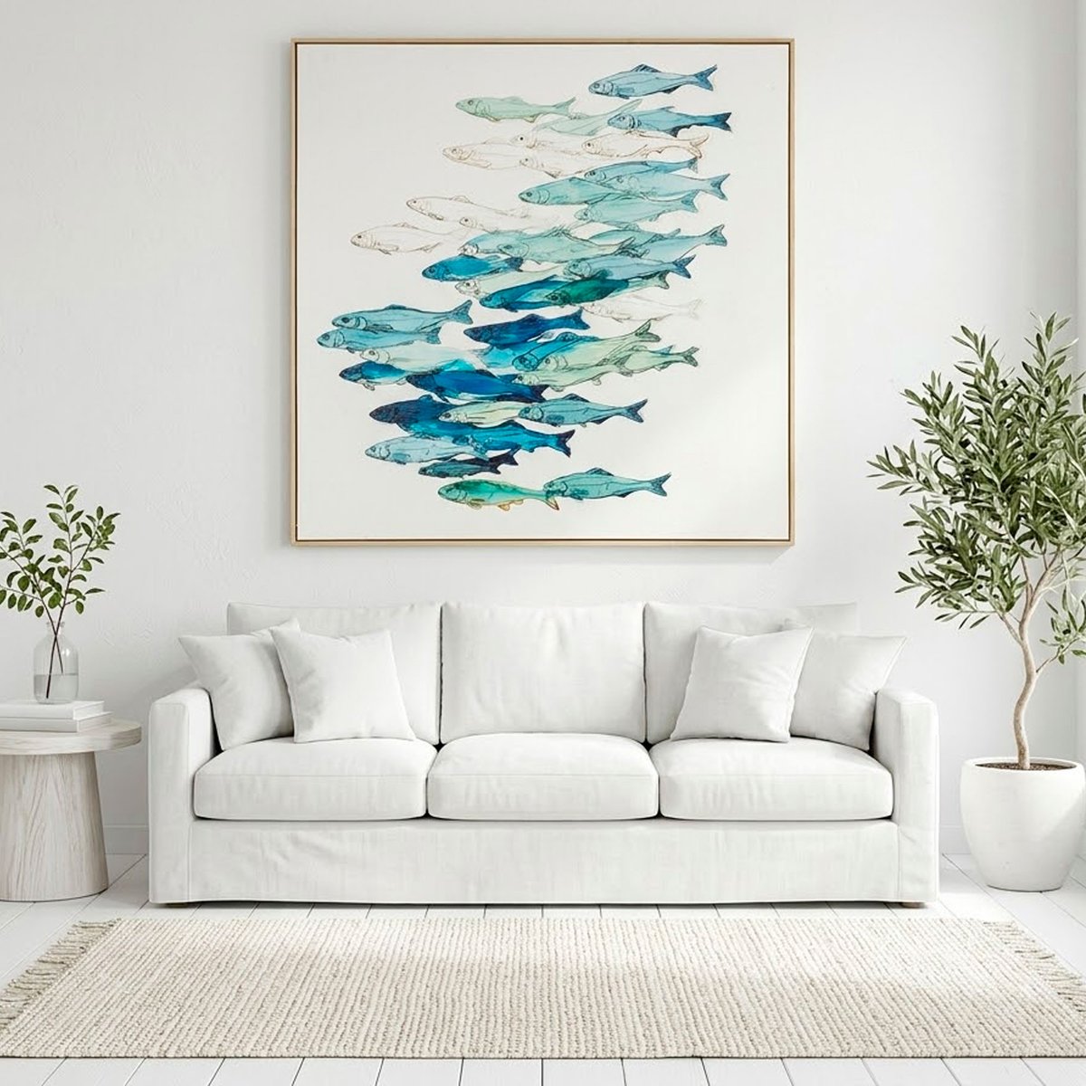 Tableau toile imprimée banc de poissons 90x4x90cm multicolore, WADIGA
