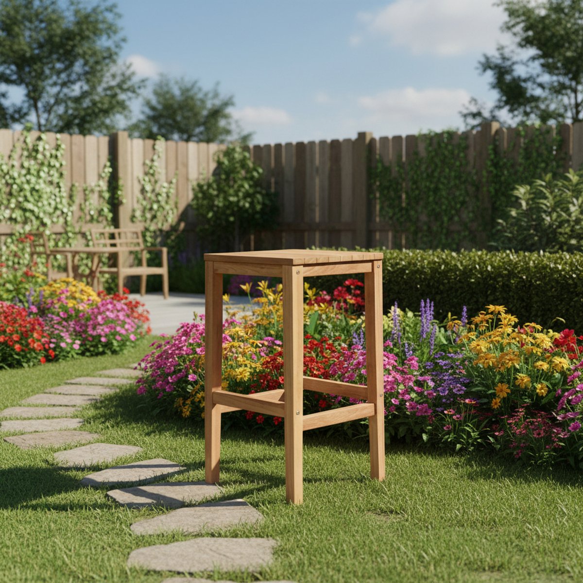 Tabouret de bar en teck massif Sarina naturel, TECK ATTITUDE