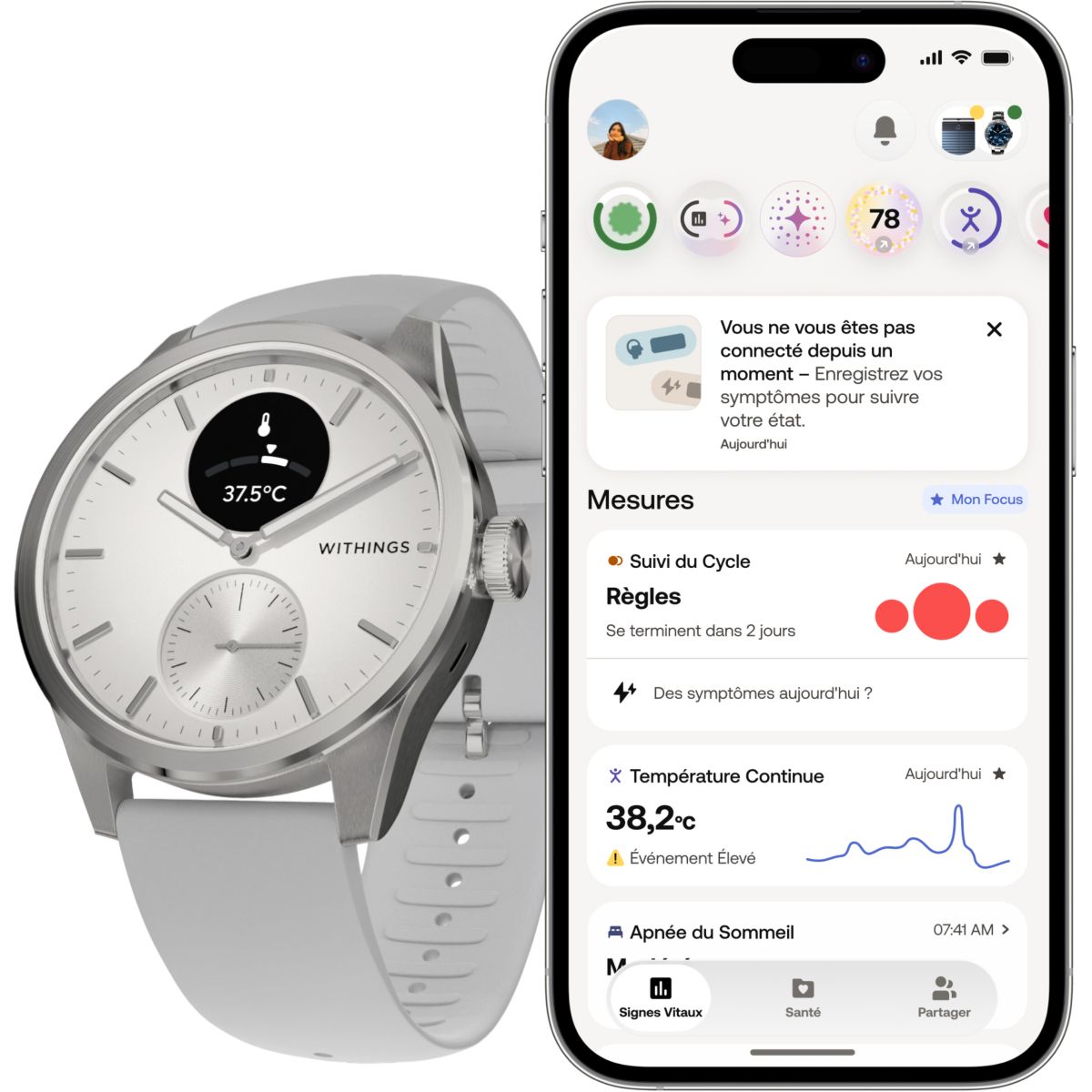 Montre santé Scanwatch 2 42mm Blanche gris, WITHINGS