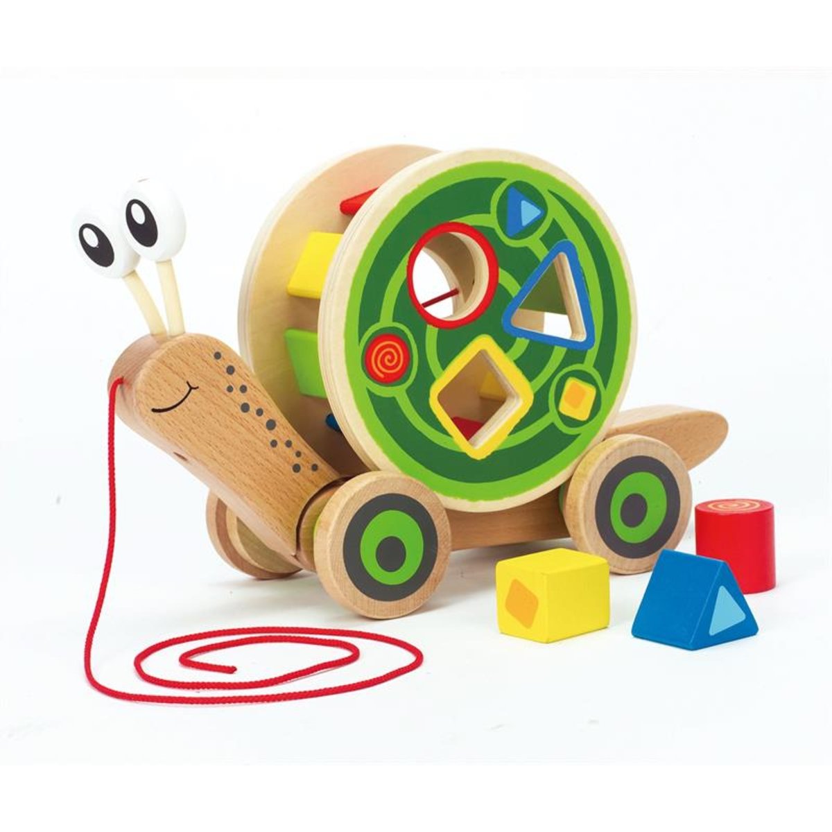 Escargot à tirer avec jeu de formes vert, jaune, rouge, HAPE
