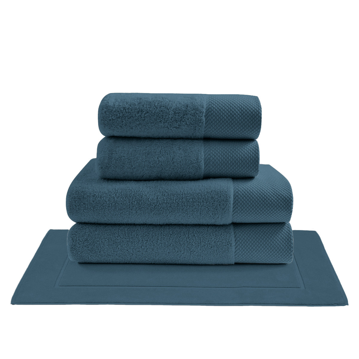 Ensemble de bain 5 pièces avec tapis Zéro Twist SENSOFT denim, SENSEI MAISON