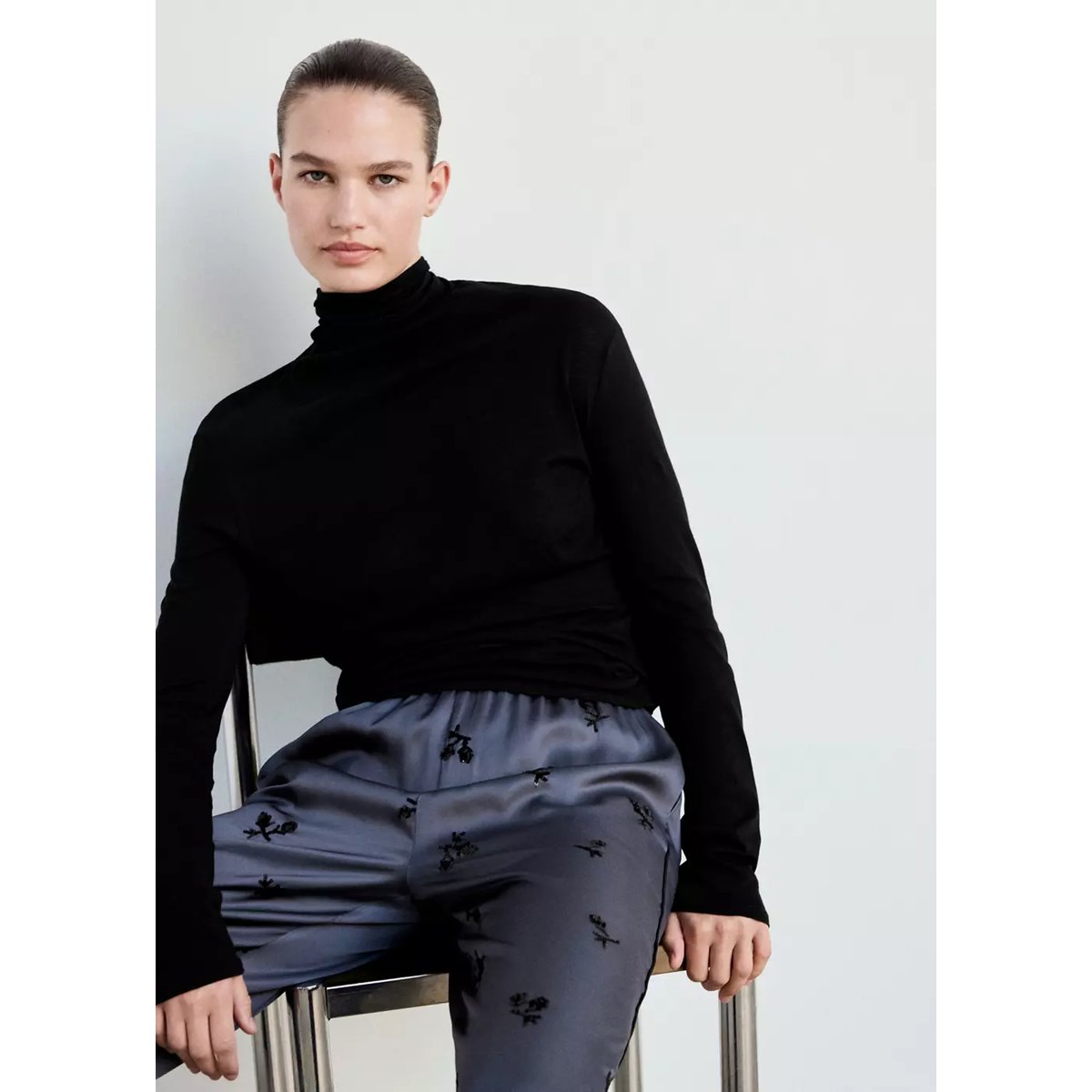 T-shirt pyjama col montant noir, MANGO