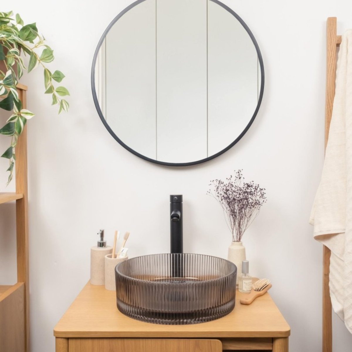 Vasque à poser ronde en verre texturé noir 36cm TALLY noir, MOB IN