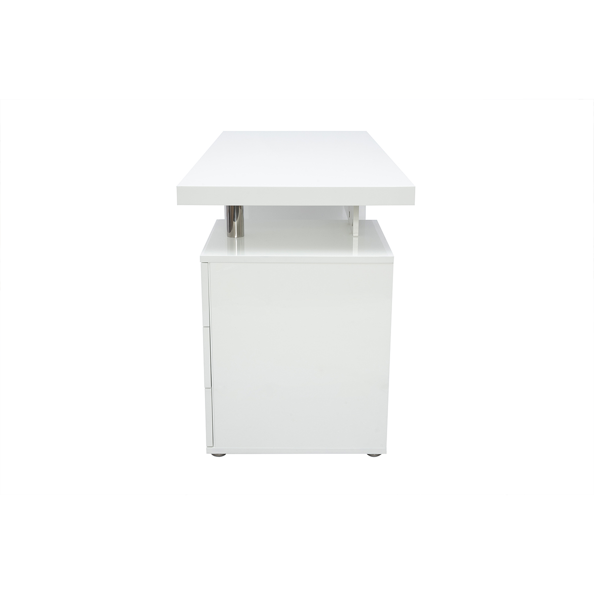 Bureau avec rangements 3 tiroirs design blanc laqué brillant L140 cm CALIX blanc, MILIBOO