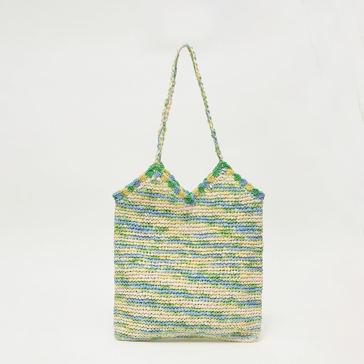 Lilou Crochet Tote Bag dark green/light green, PETITE MENDIGOTE