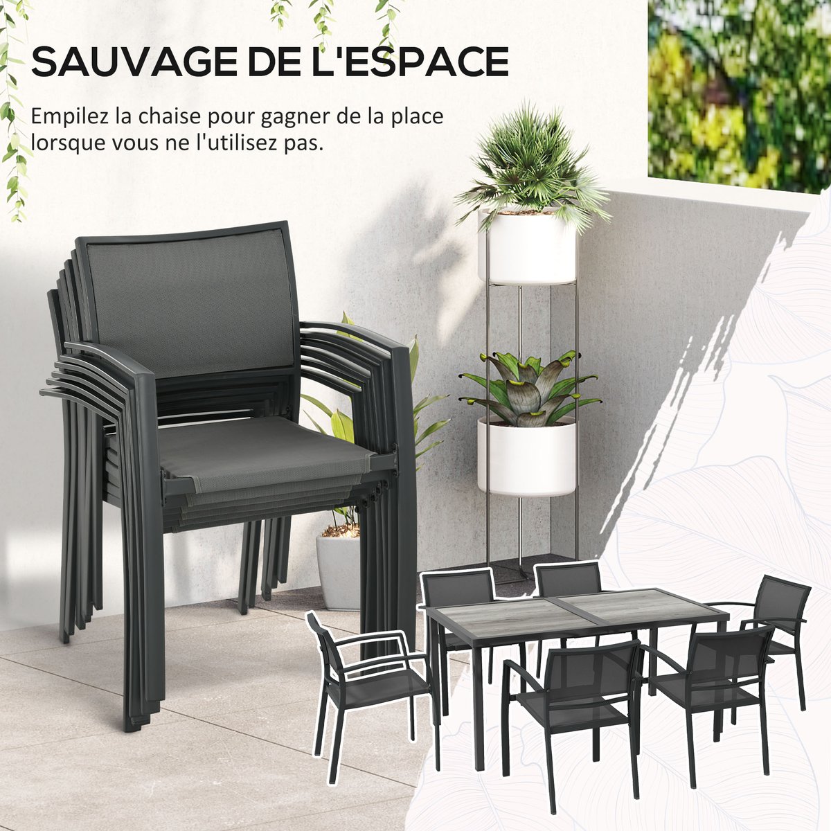 Ensemble de salon de jardin Acier Gris foncé gris, OUTSUNNY