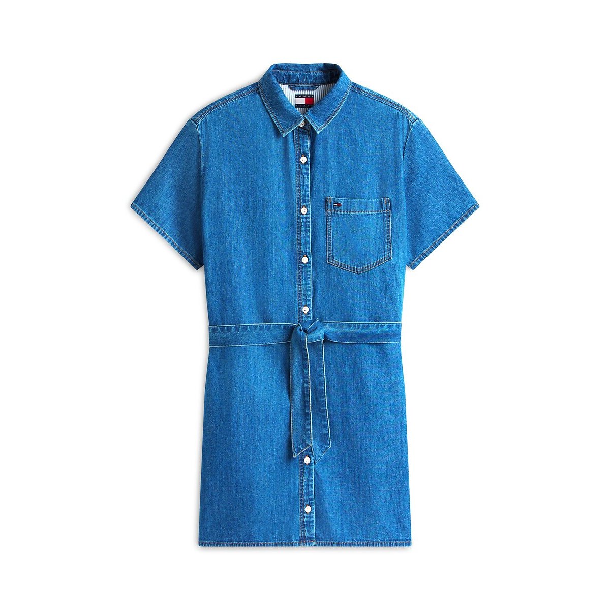 Robe chemise courte, en chambray, ceinture denim, TOMMY JEANS