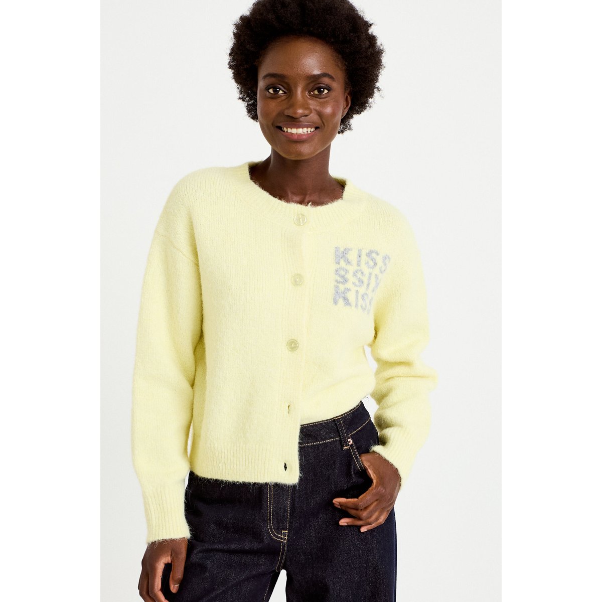 Gilet ample col rond manches longues jaune clair, CACHE CACHE