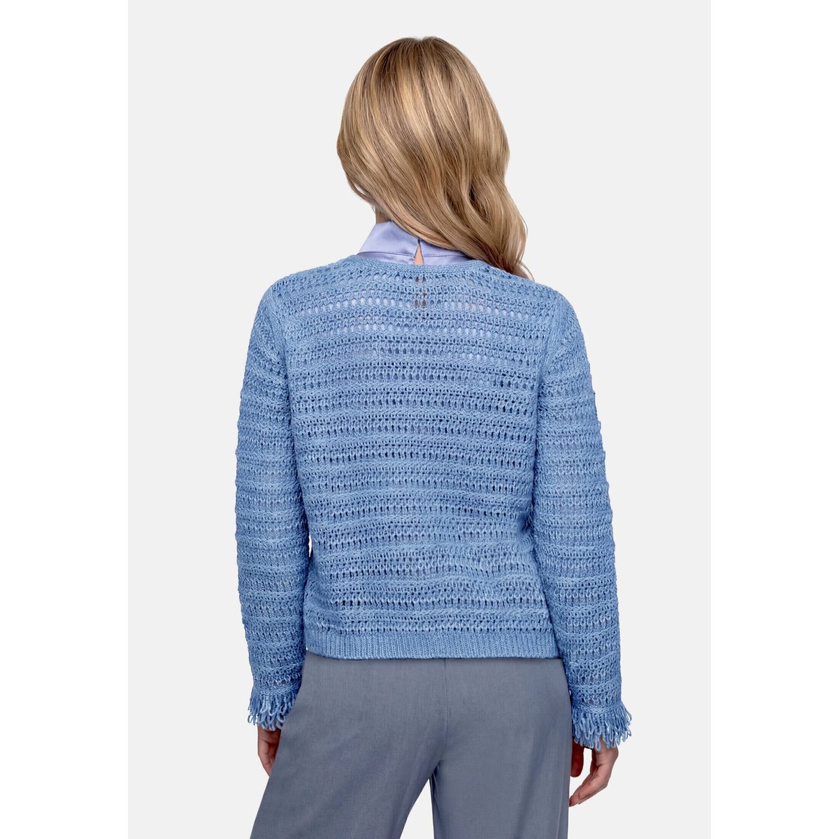 Cardigan en maille casual à franges patch blue/blue, BETTY BARCLAY