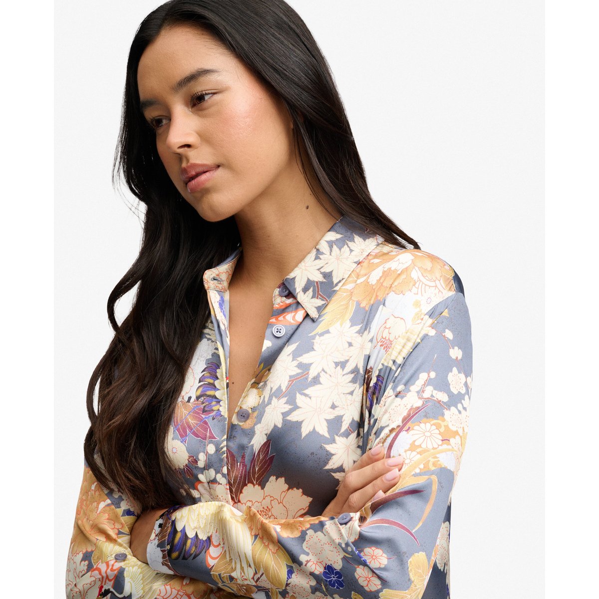 Robe Chemise Maxi Florale Satin coupe oversize daisenoki multifloral, SUPERDRY