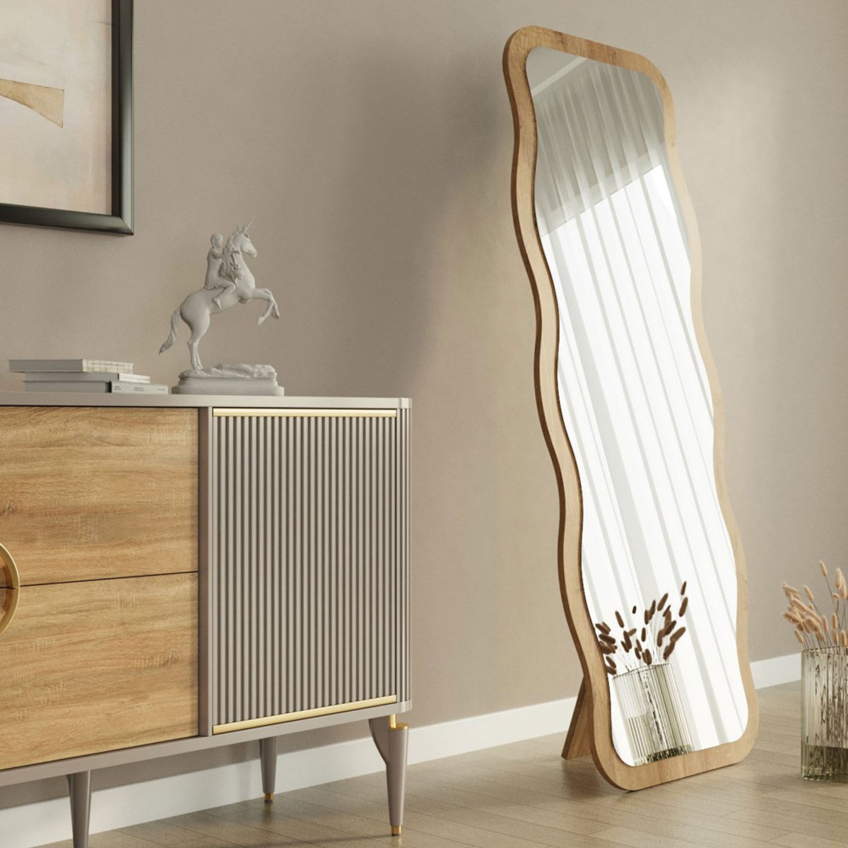 Miroir sur pieds en bois 50x160cm- LUNA bois clair, DRAWER