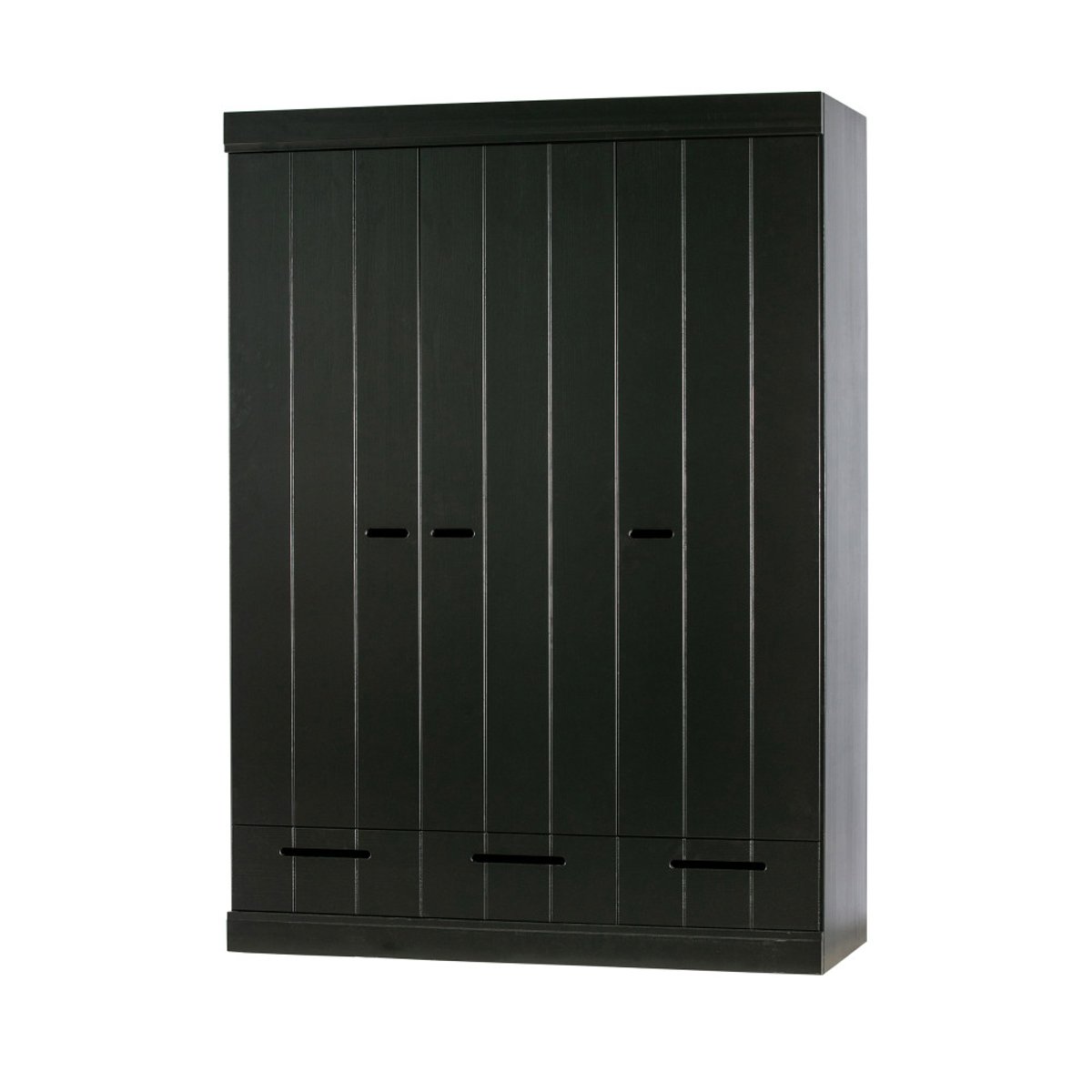 Armoire 3 portes avec tiroir en pin CONNECT noir, WOOOD