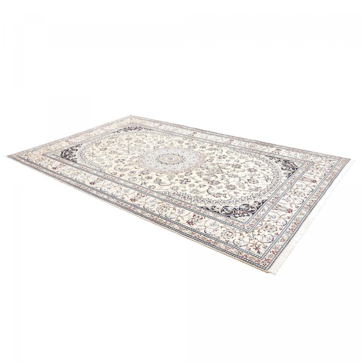 Tapis d'orient au motif oriental, artisanal noué main en laine bleu, crème, beige, UN AMOUR DE TAPIS