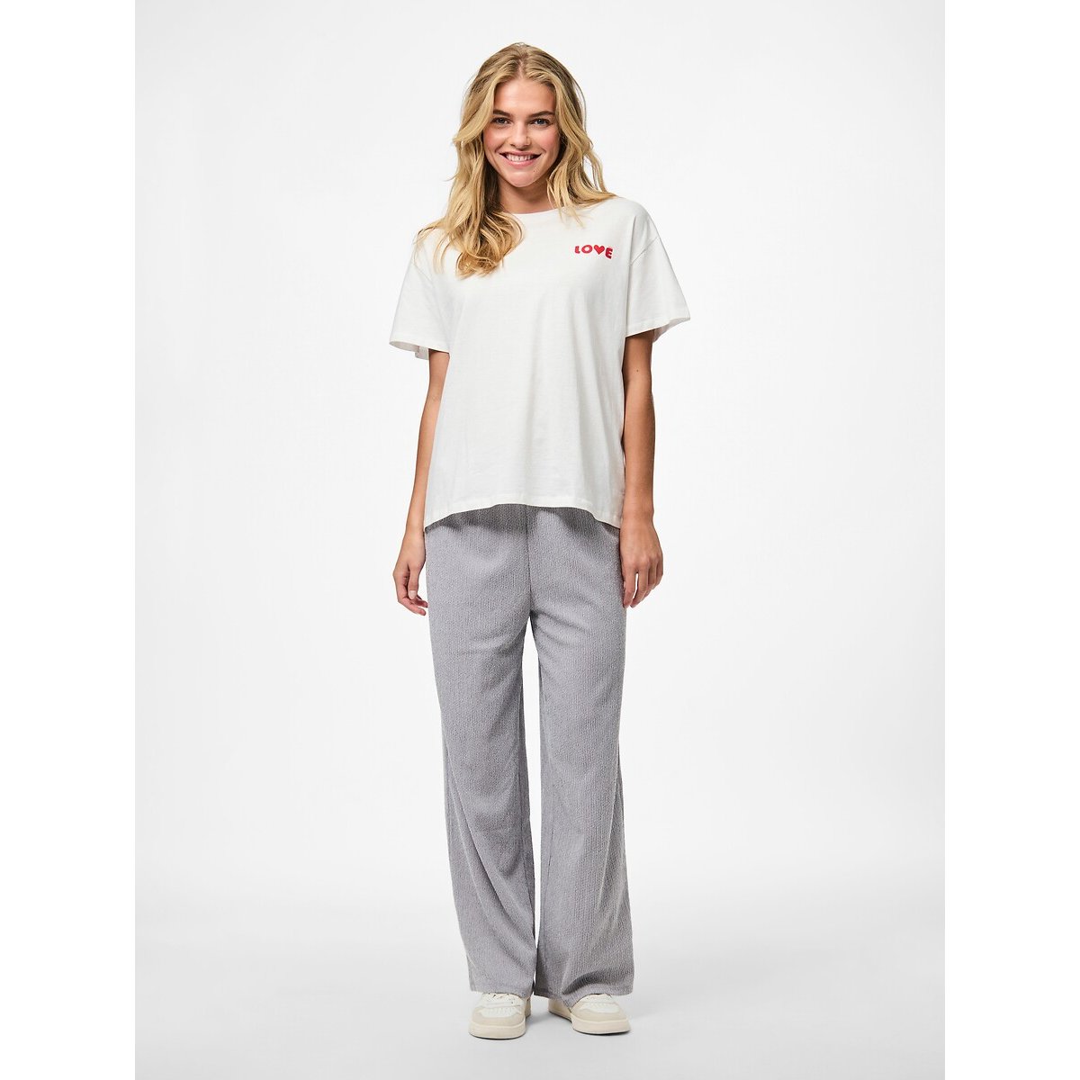 T-Shirt mit Pailletten-Motiv weiss, PIECES