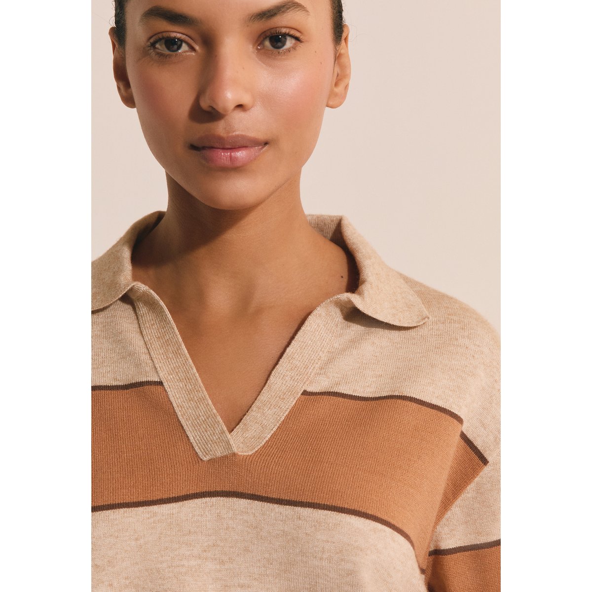 Pull col polo A LOIC taupe, ETAM