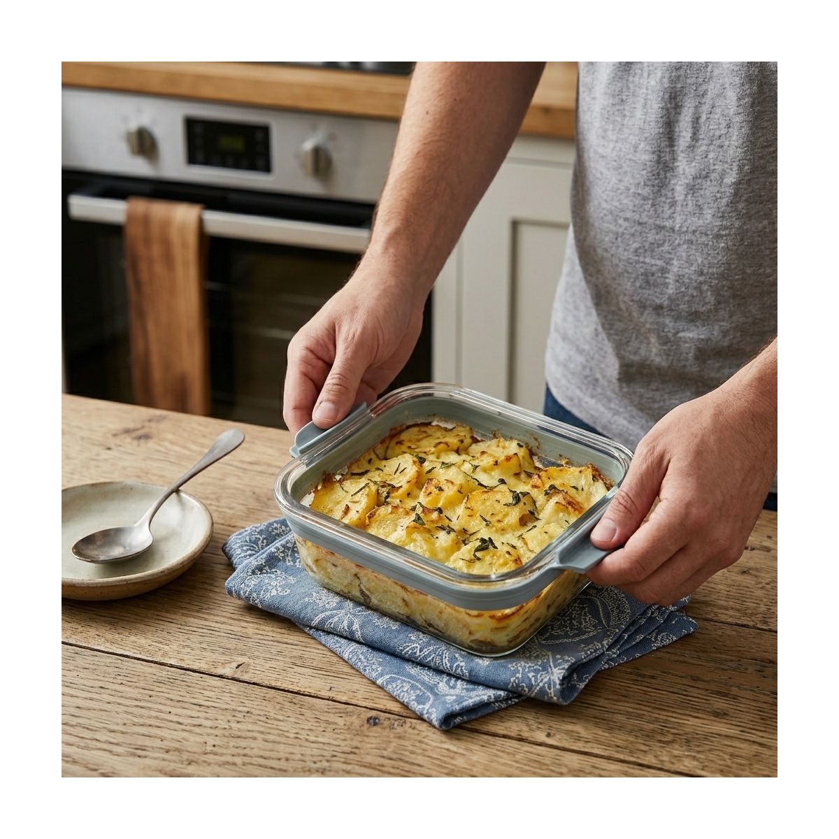 Récipient rectangulaire en verre pour Airfryer couleur unique, ESSENTIEL B