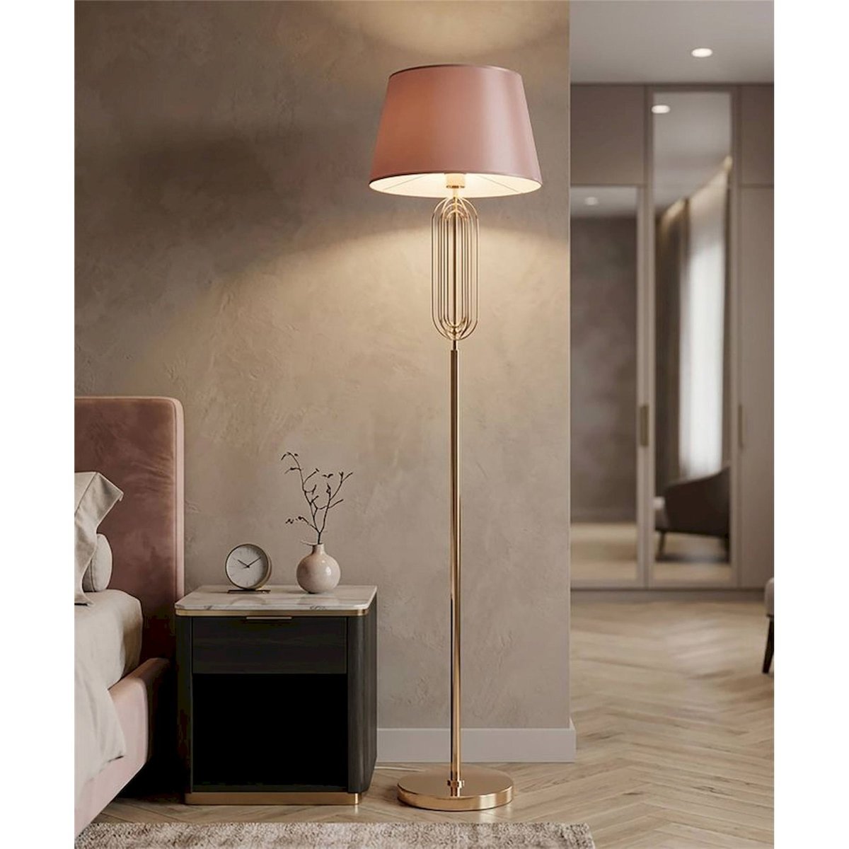 Lampadaire en fer style glamour GLAM doré et rose, RECOLLECTION