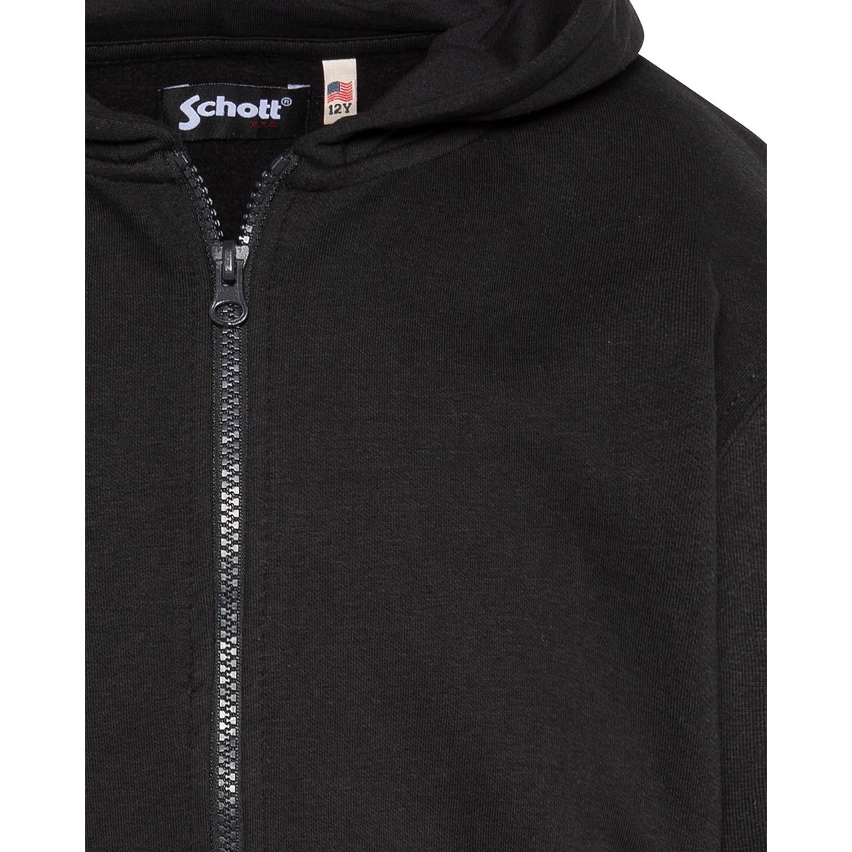 Sweatshirt zippé à capuche imprimé au dos enfant noir, SCHOTT