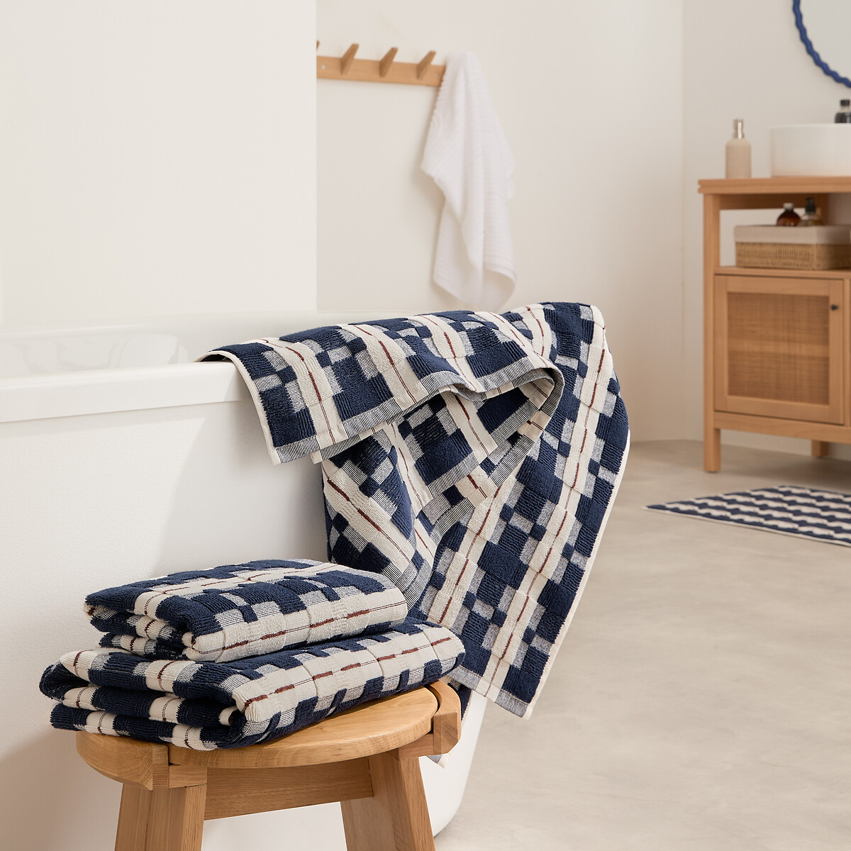 Jacquard badstof badhanddoek, Meiri blauw+ecru, LA REDOUTE INTERIEURS