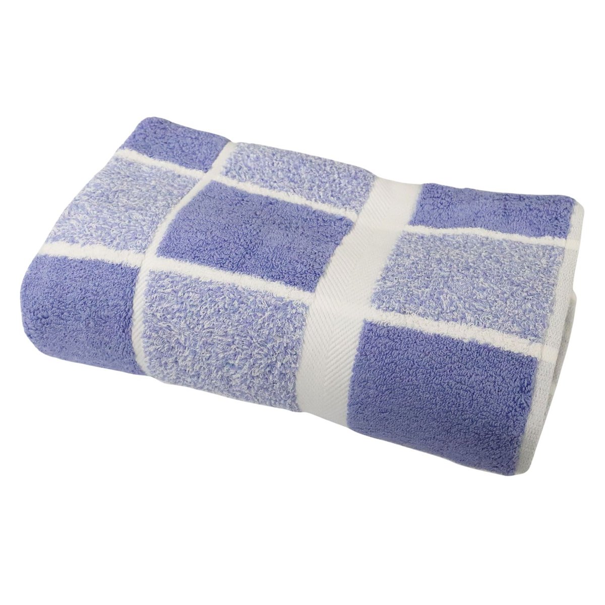 Drap de bain coton bouclette éponge carreaux CELESTE bleu lavande, LINANDELLE