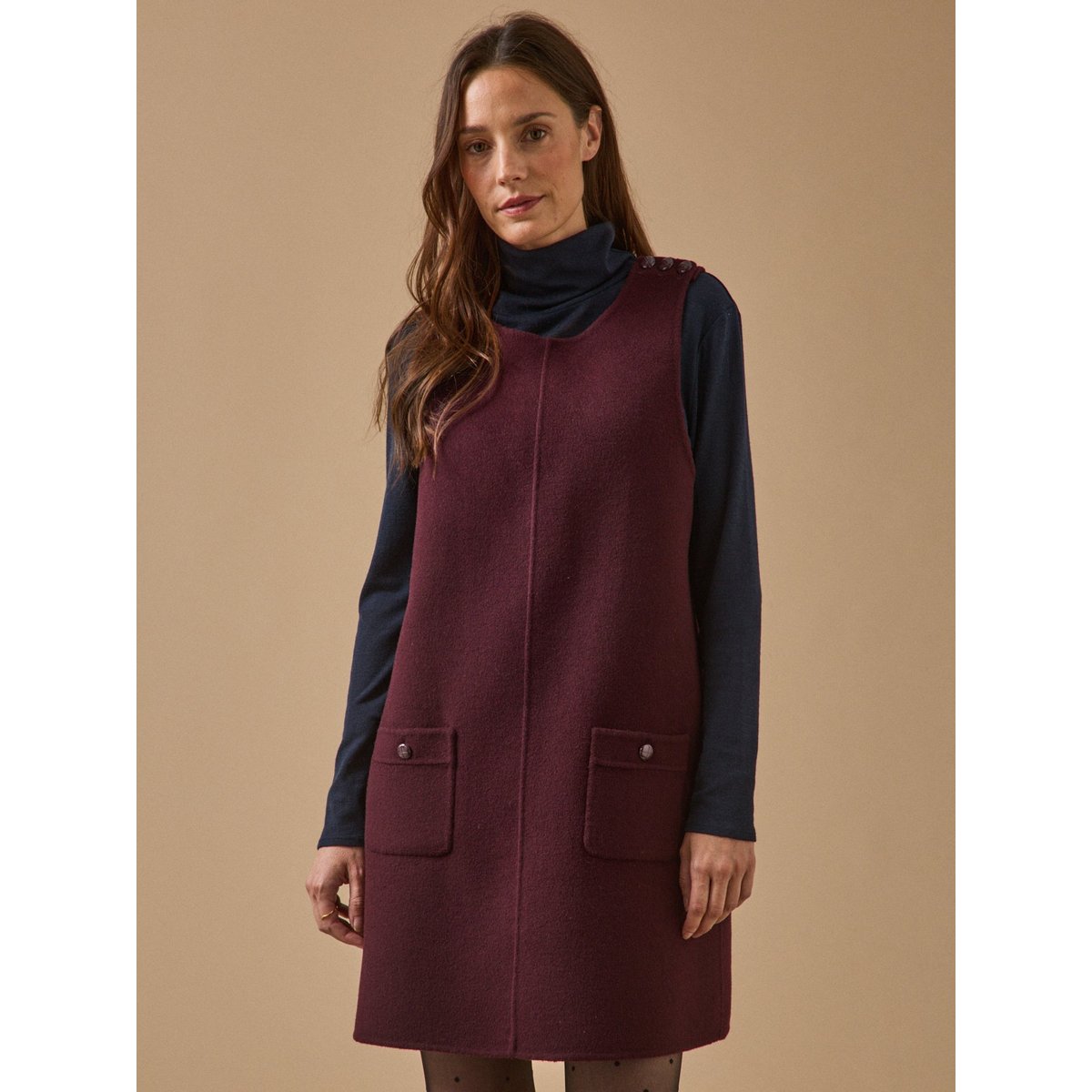 Robe courte lainage double face bordeaux fonce, CYRILLUS