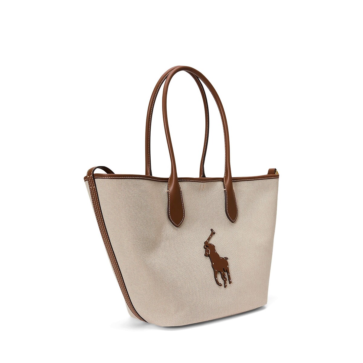 Sac cabas en toile et cuir avec logo naturel, POLO RALPH LAUREN
