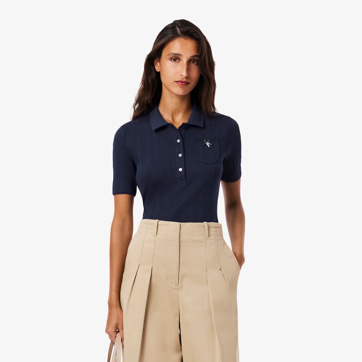Polo L.12.D slim fit marquage pointelle bleu-166, LACOSTE