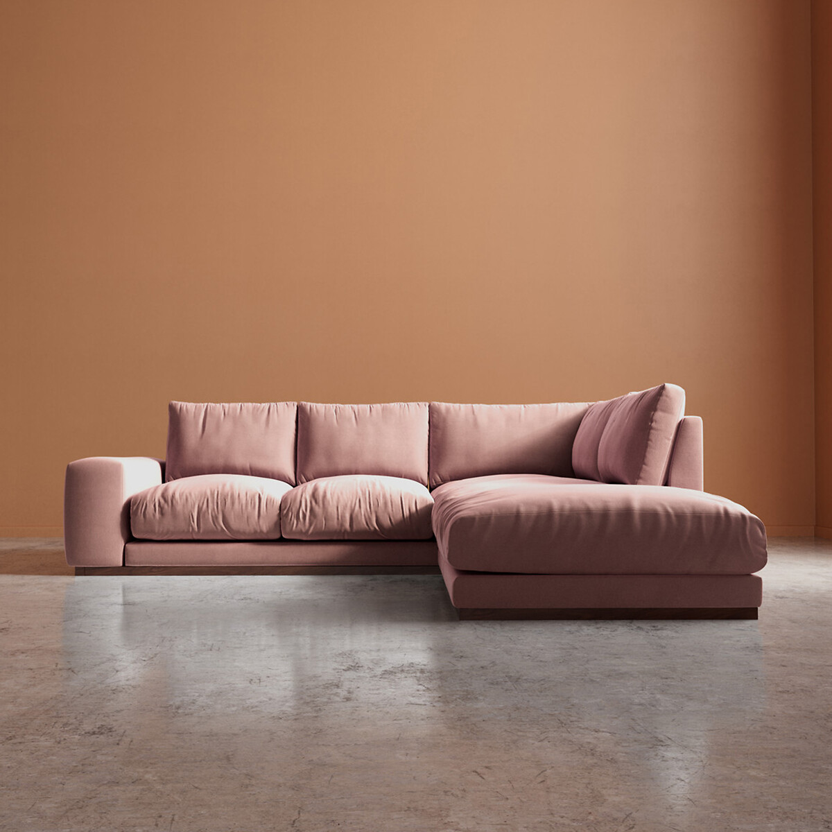 Denver Easy Velvet Corner Chaise Sofa blush pink, SWOON