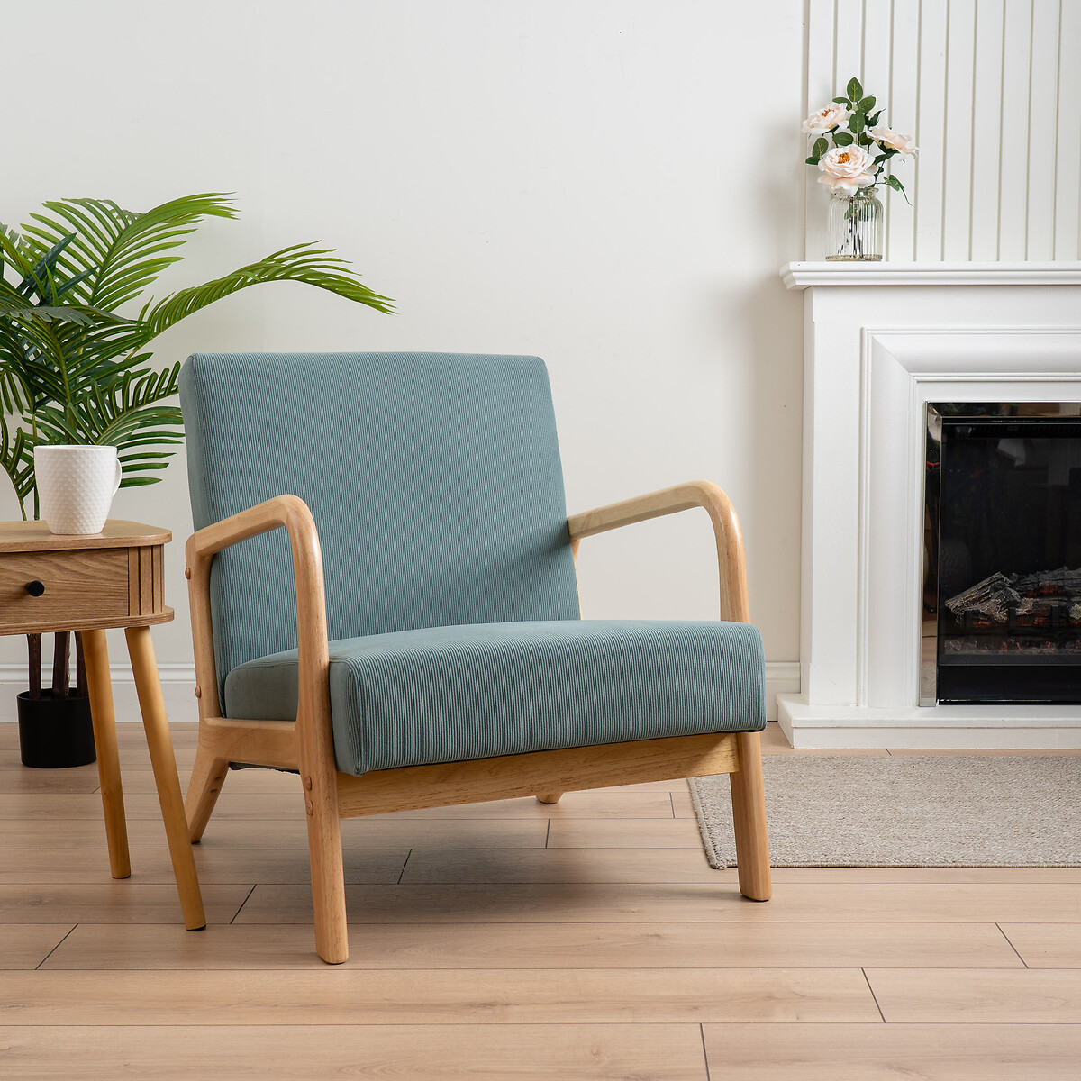Mid Century Curved Corduroy Chair teal, SO'HOME