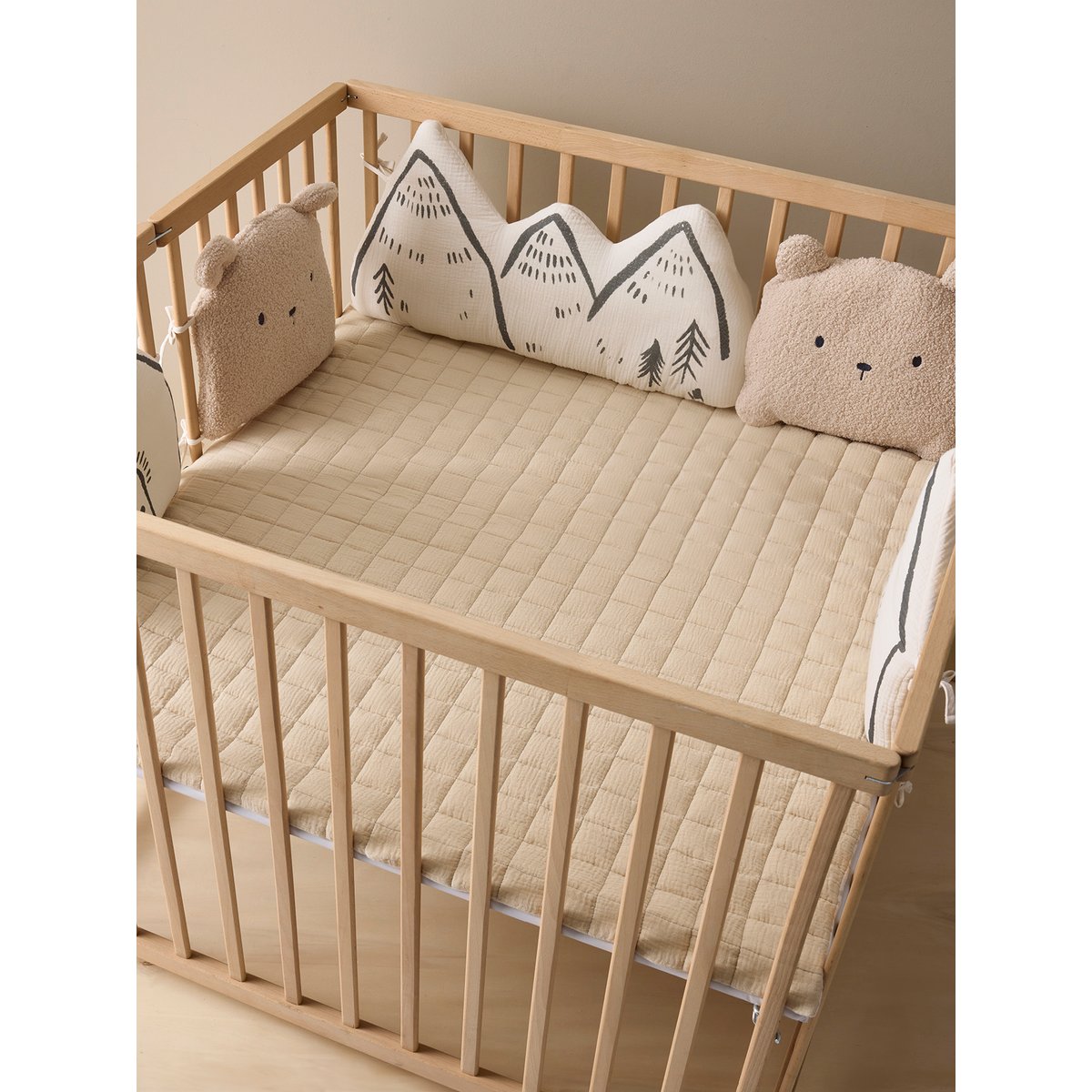 Couverture / Fond de parc en gaze de coton HYGGE beige imprimé, VERTBAUDET