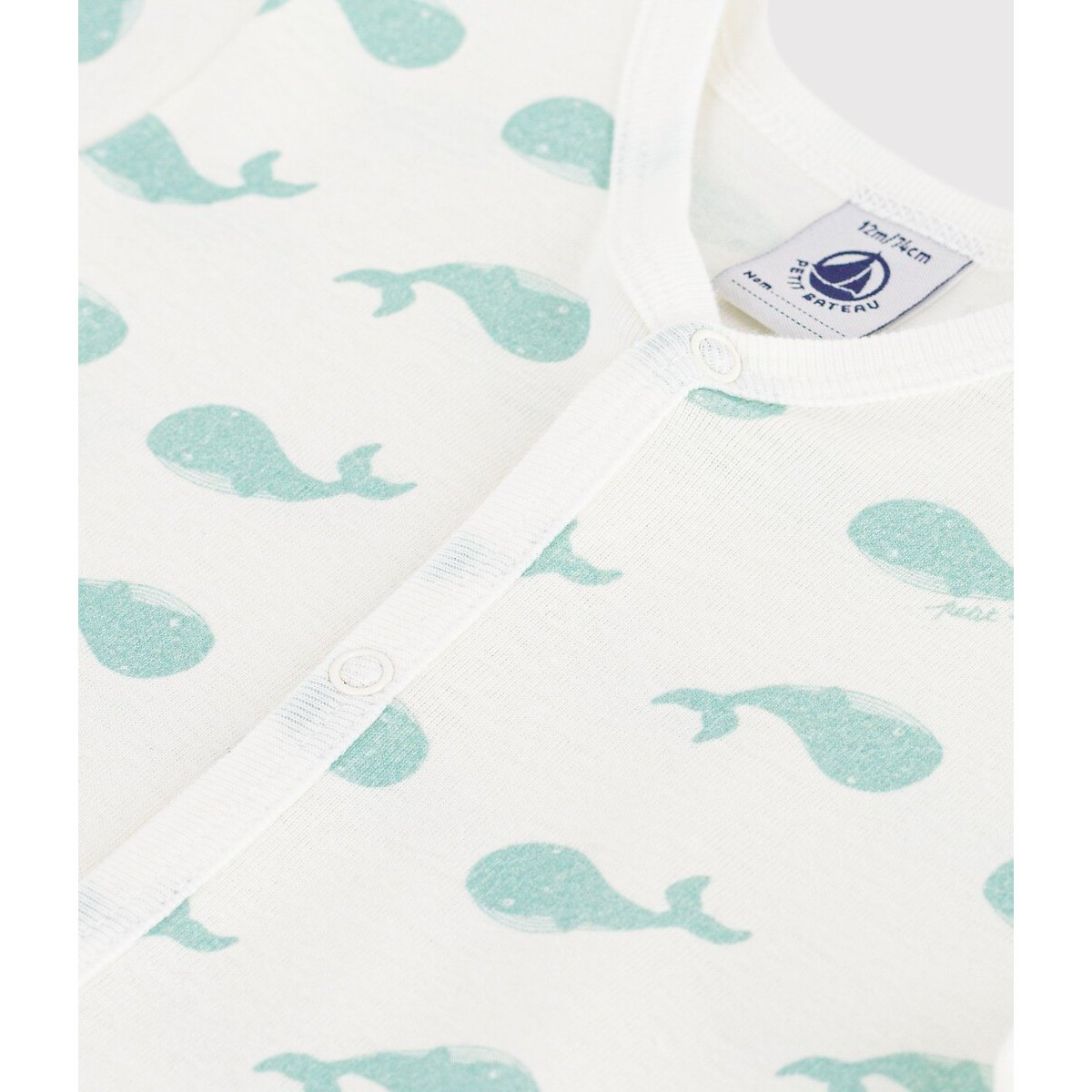 Combinaison courte, en coton, imprimé baleines blanc/bleu, PETIT BATEAU