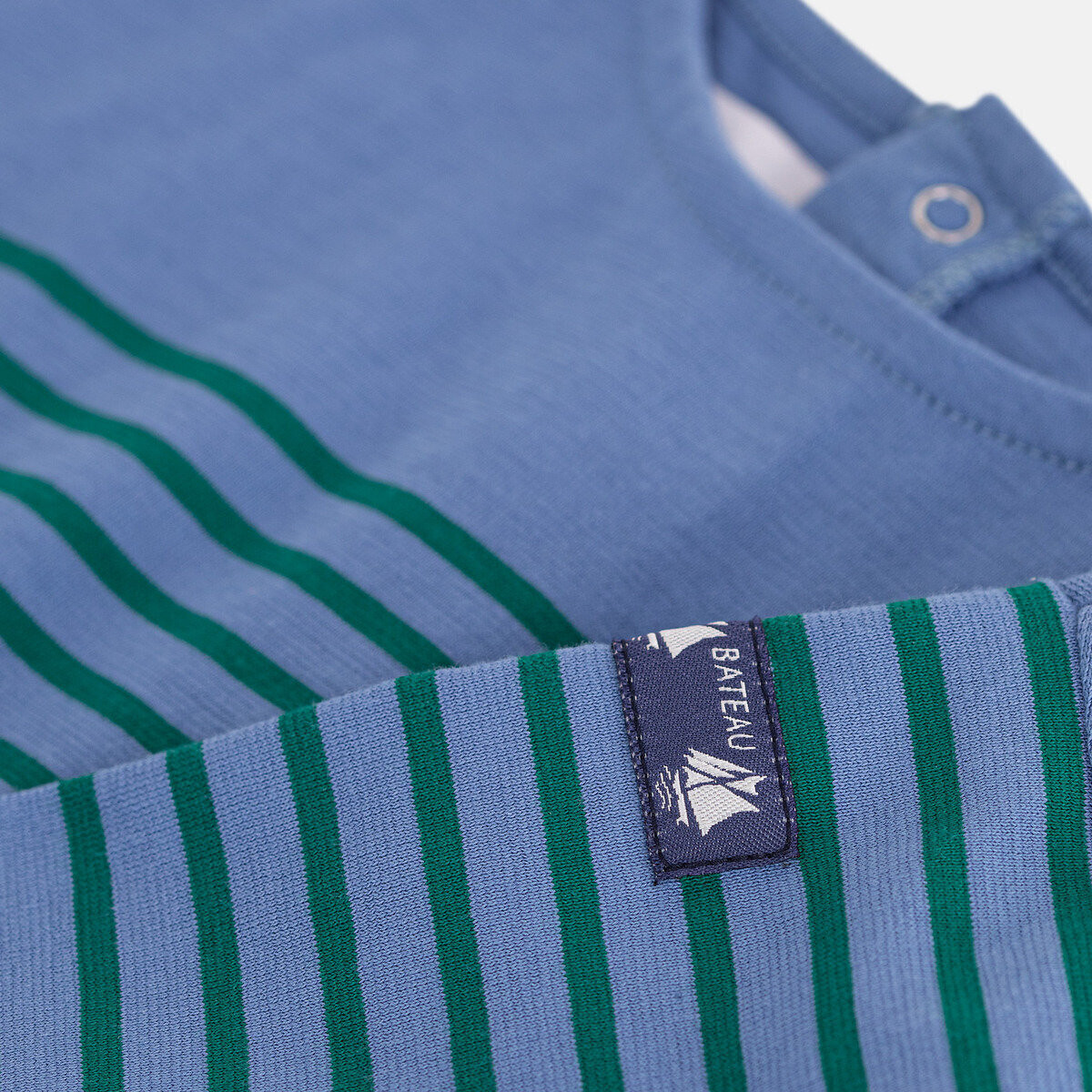 T-shirt maniche lunghe in cotone rayé bleu vert, PETIT BATEAU
