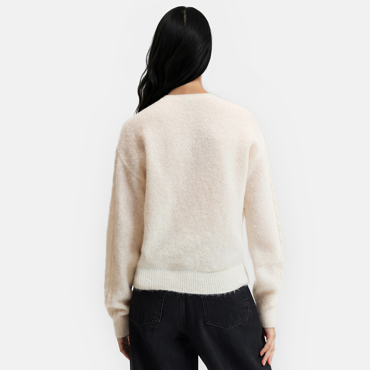 Pull col rond à manches torsadées, en alpaga mélangé beige lin, LA REDOUTE COLLECTIONS