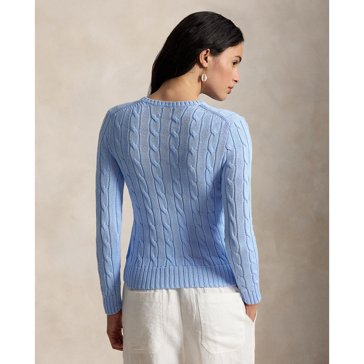 Cable Knit Crew Neck Jumper sky blue, POLO RALPH LAUREN