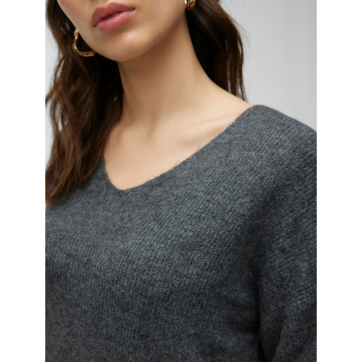 Pull col V en maille mousseuse gris, VERO MODA