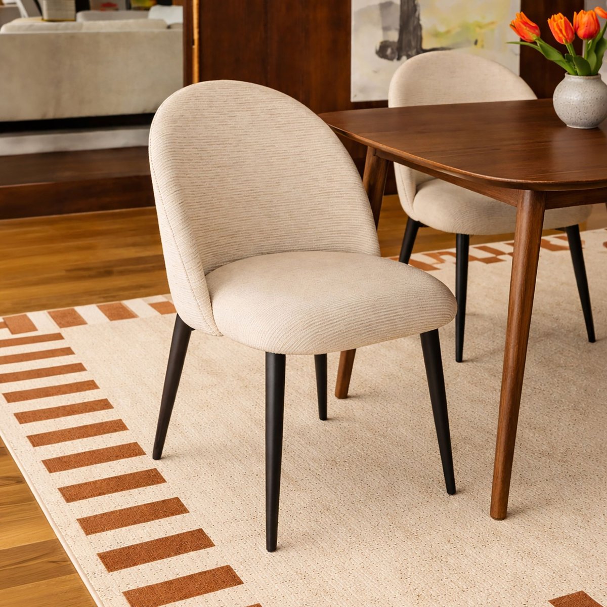 Lot de 2 chaises de table pied métal et tissu, LEONIE ecru, NOW'S HOME