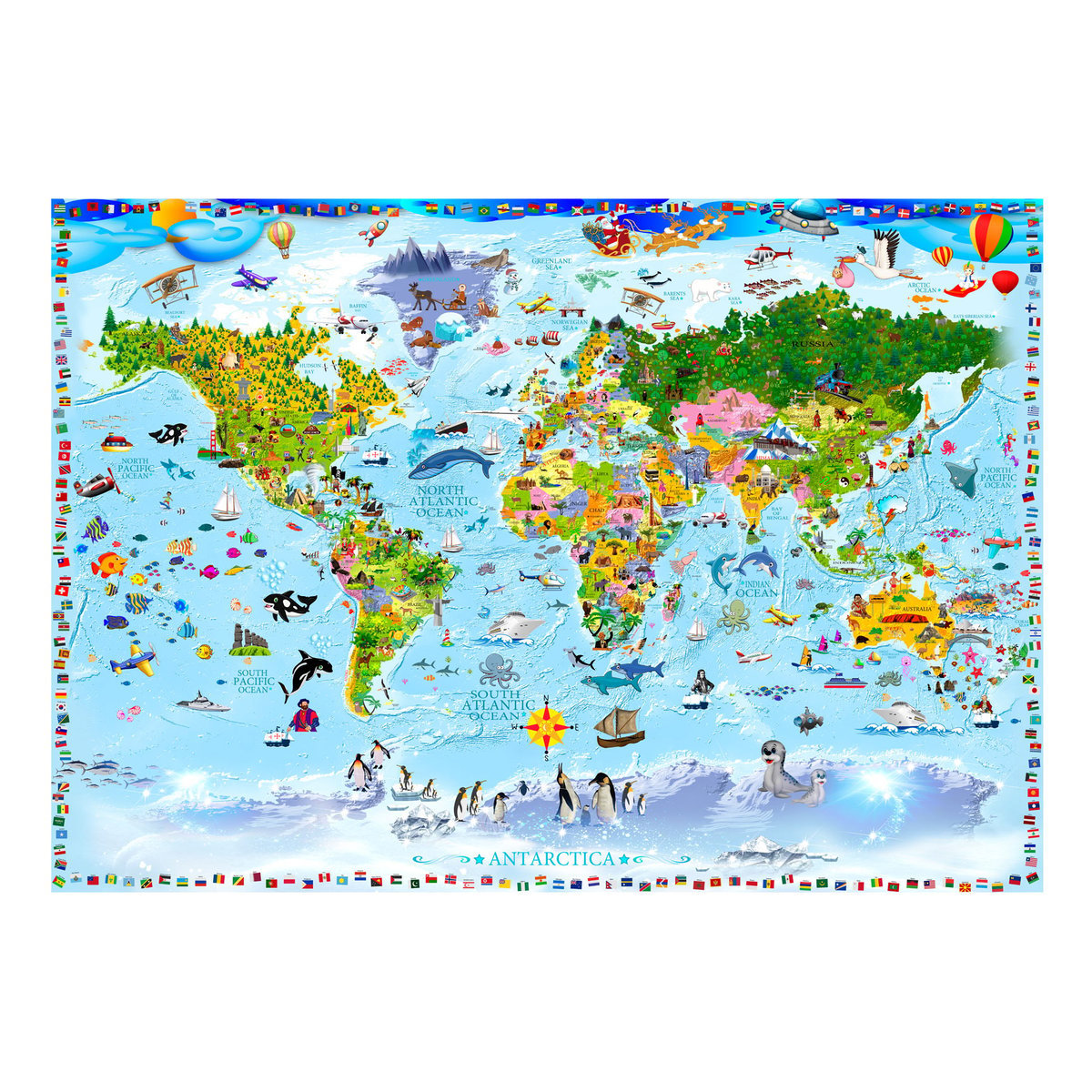 Papier peint intissé panoramique Carte du monde World Map for Kids multicouleur, EDEN