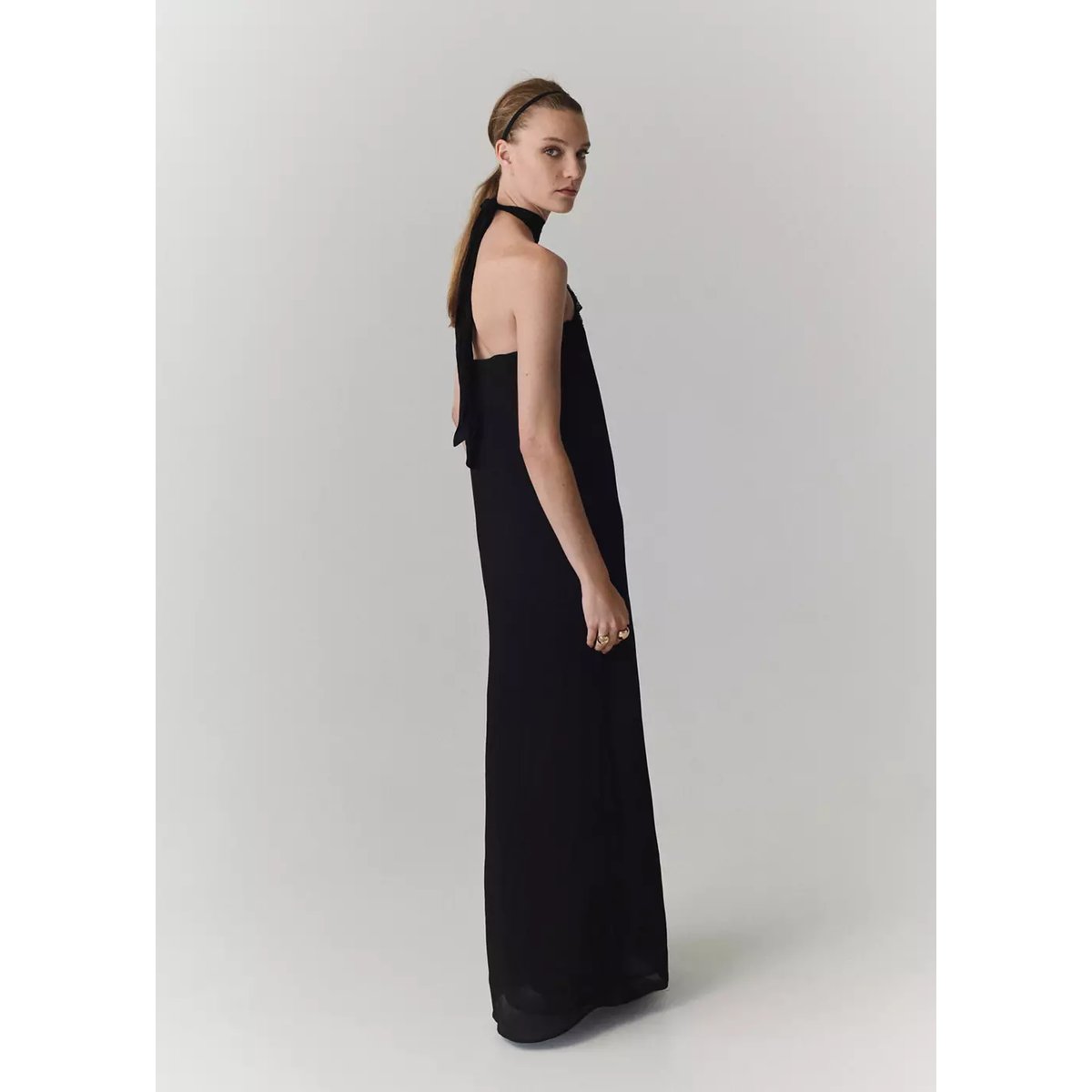 Robe halter détail à fleurs noir, MANGO
